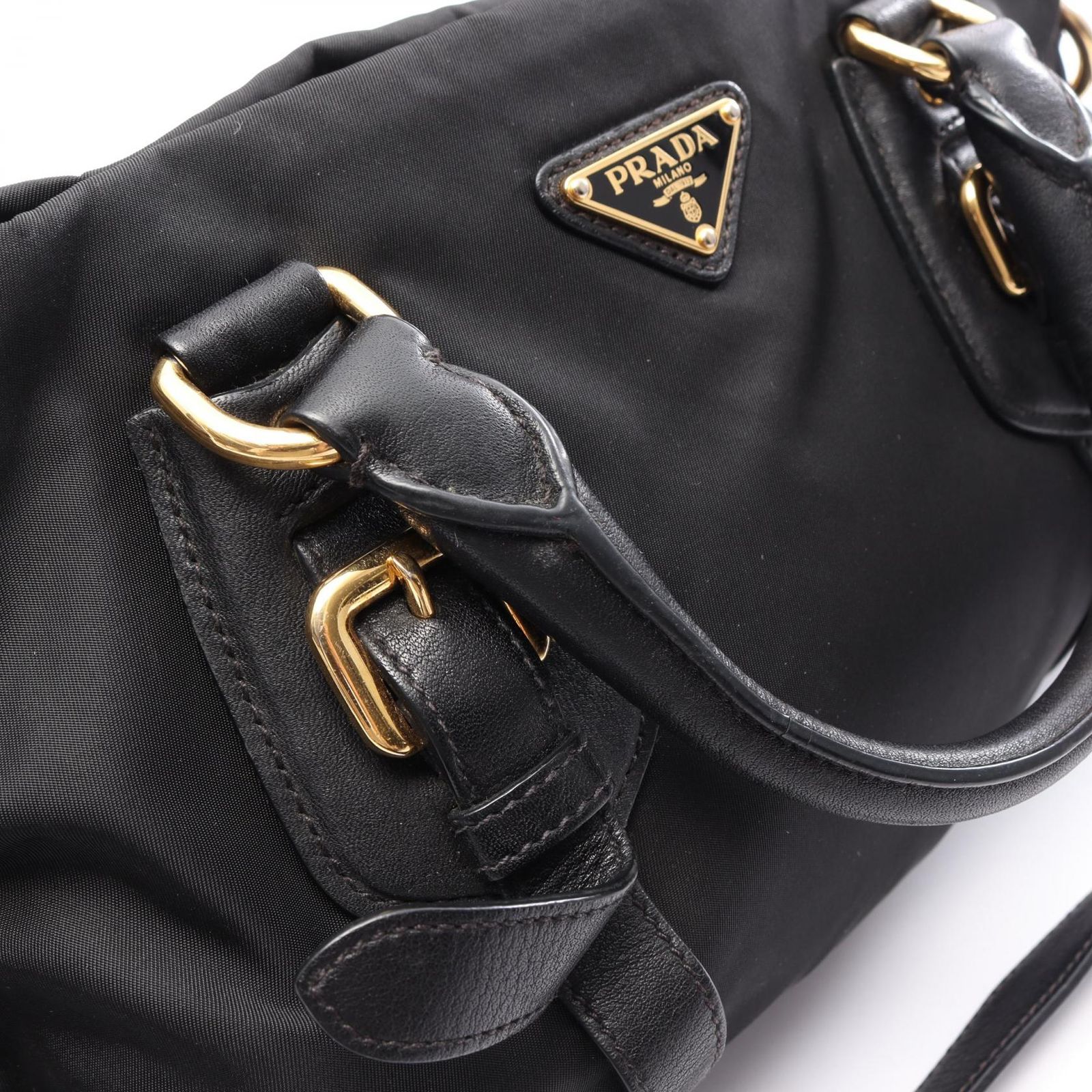 プラダ PRADA ハンドバッグ TESSUTO CALF 三角プレート 2WAY ブラック