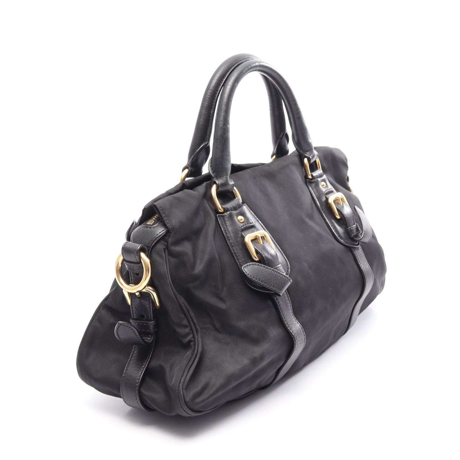 プラダ PRADA ハンドバッグ TESSUTO CALF 三角プレート 2WAY ブラック
