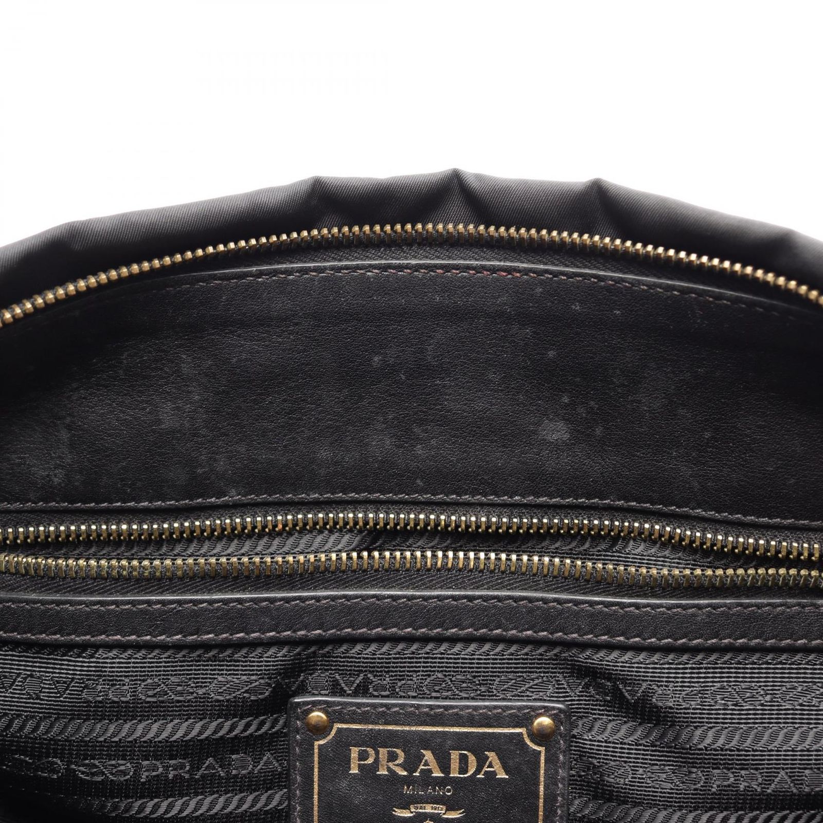 プラダ PRADA ハンドバッグ TESSUTO CALF 三角プレート 2WAY ブラック