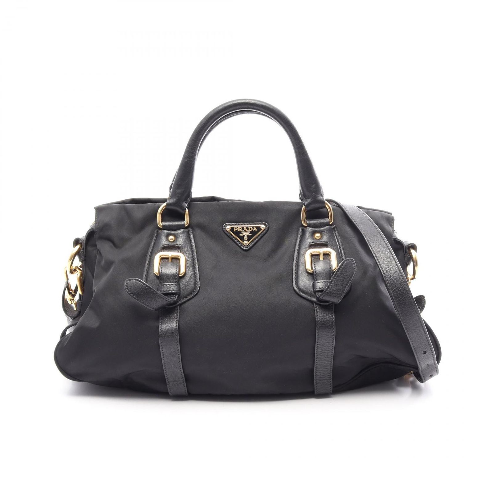 プラダ PRADA ハンドバッグ TESSUTO CALF 三角プレート 2WAY ブラック