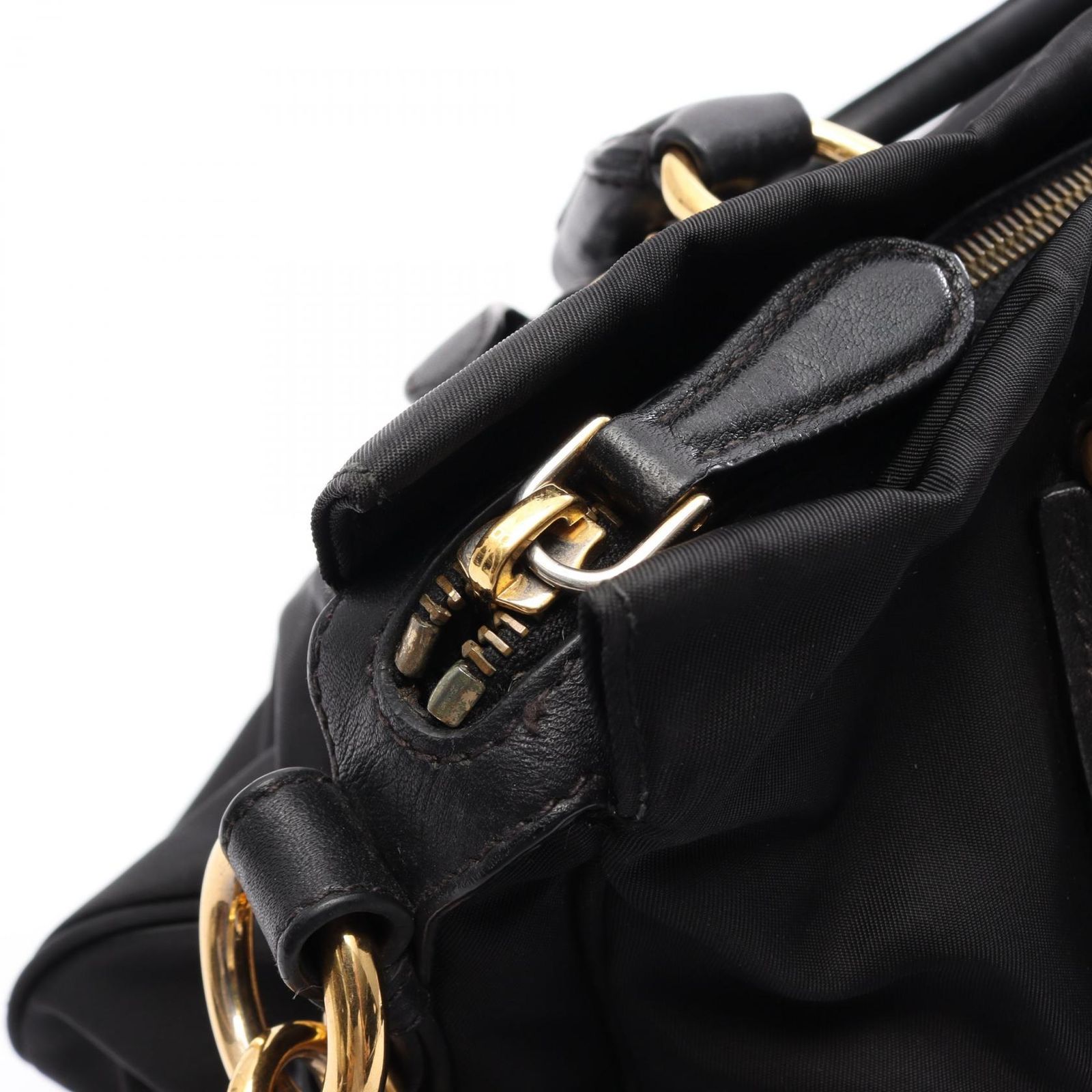プラダ PRADA ハンドバッグ TESSUTO CALF 三角プレート 2WAY ブラック