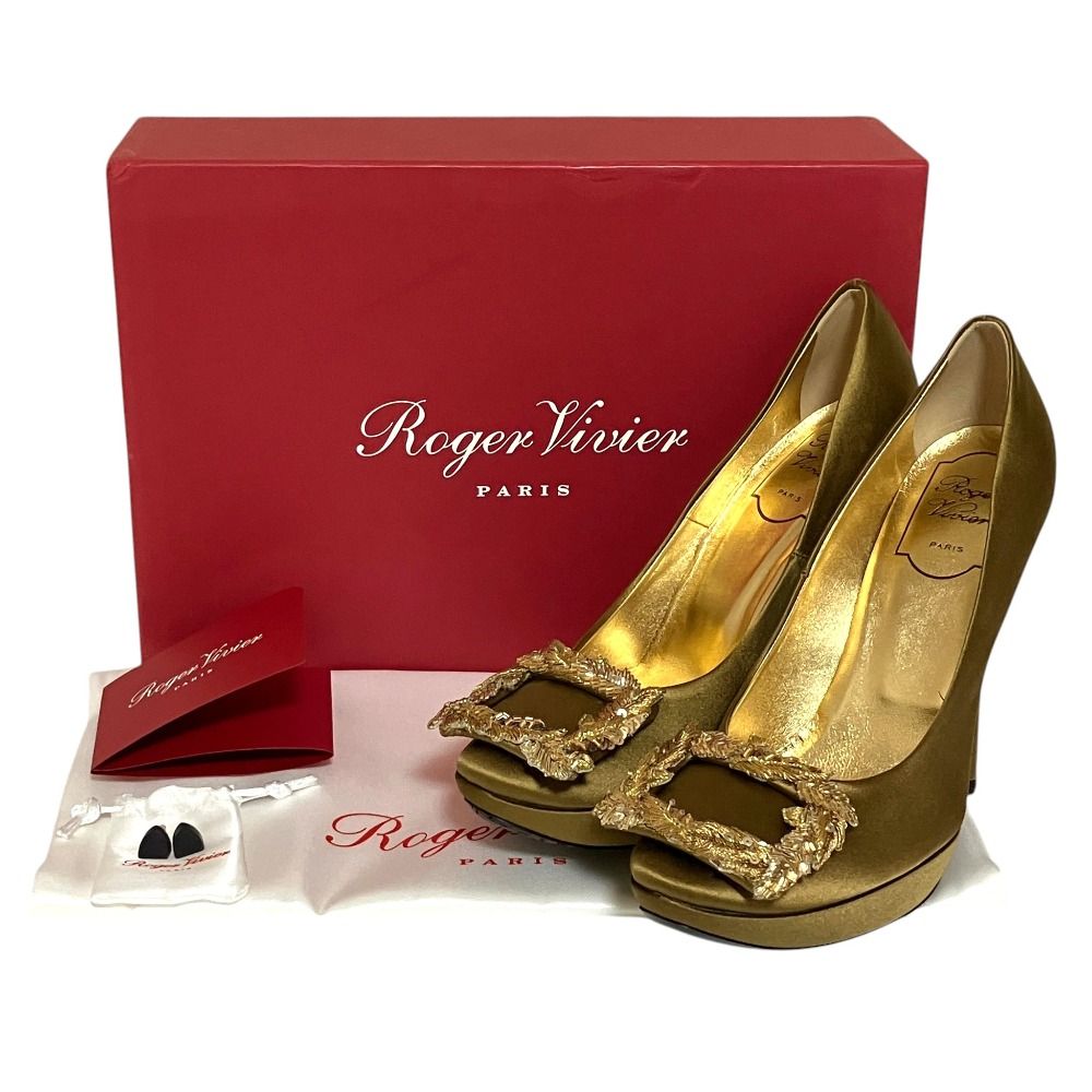 美品 Roger Vivier ロジェヴィヴィエ ボタニカルスクエアバックル