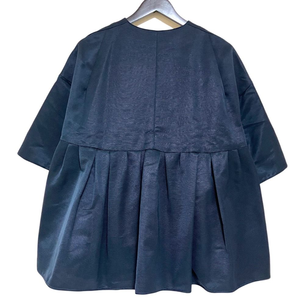 Drawer ドゥロワー　ネイビー ノーカラージャケット　F 美品 Drawer ドゥロワー グログランショートスリーブ ノーカラー