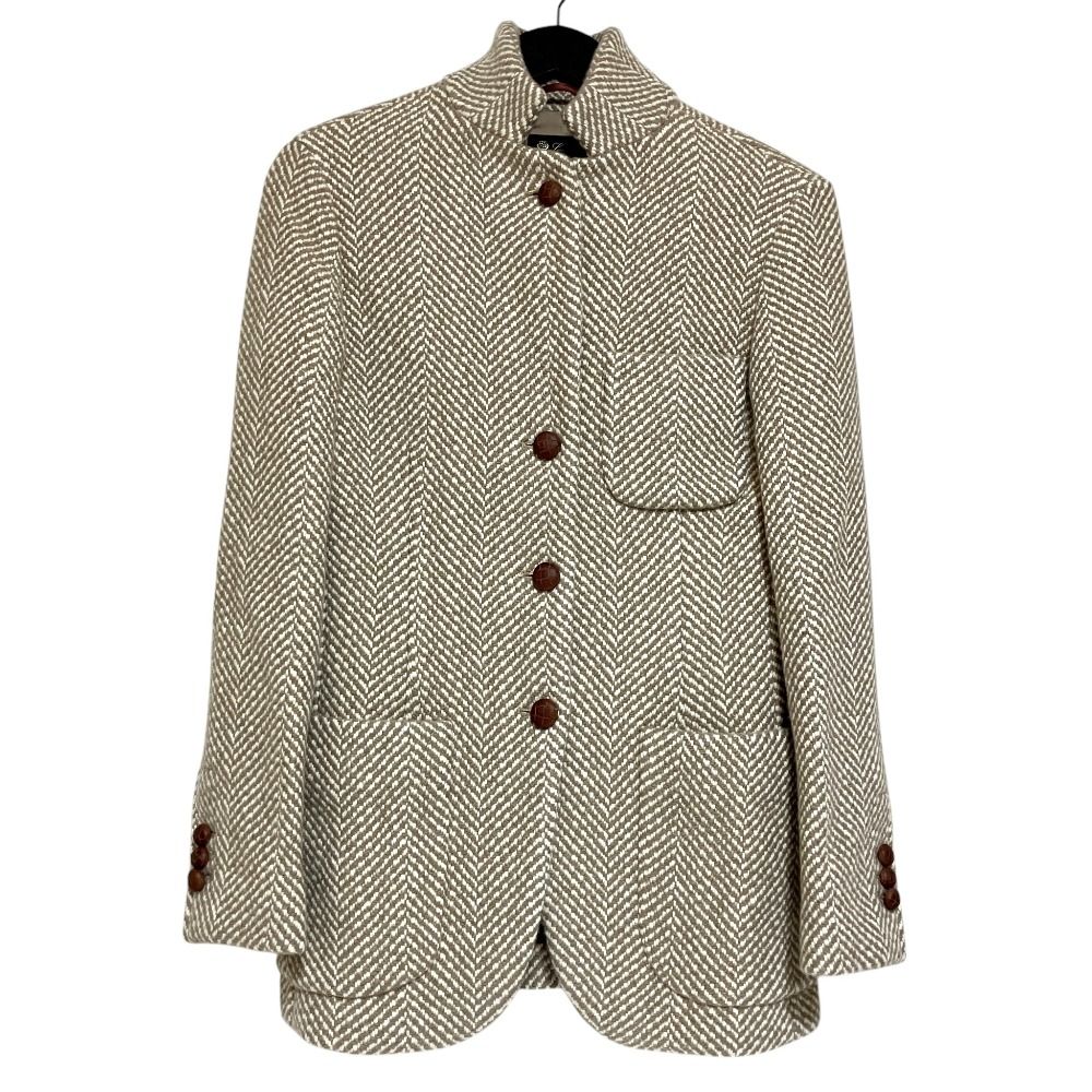 【美品】セリーヌ　テーラードジャケット　ヘリンボーン　ロロピアーナ　カシミヤ混 美品 Loro Piana ロロピアーナ くるみボタン カシミヤ ヘリンボーン