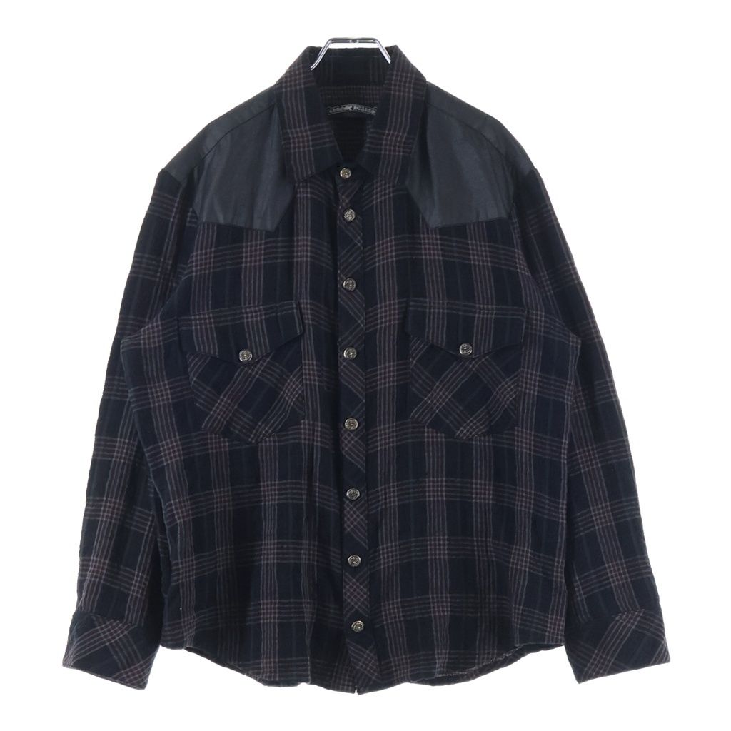CHROME HEARTS クロムハーツ WESTN ウエスタン フローラルクロスボタン 切替 ガーゼチェック長袖シャツ ブラック/レッド CHROME HEARTS (クロムハーツ) WESTN ウエスタン フローラルクロス