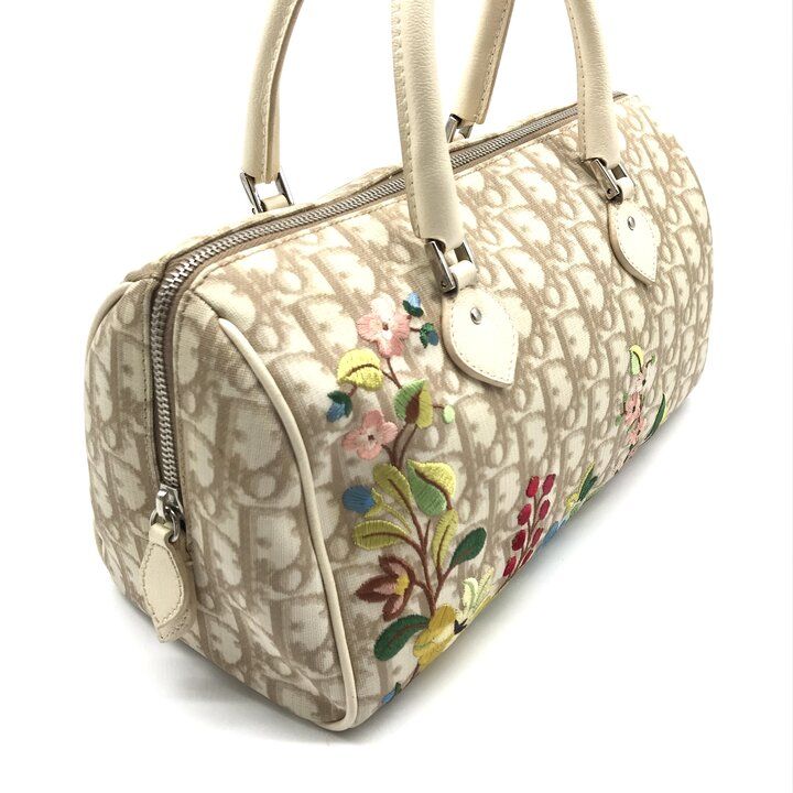 美品 Christian Dior ディオール トロッター PVC レザー フラワー 刺繍