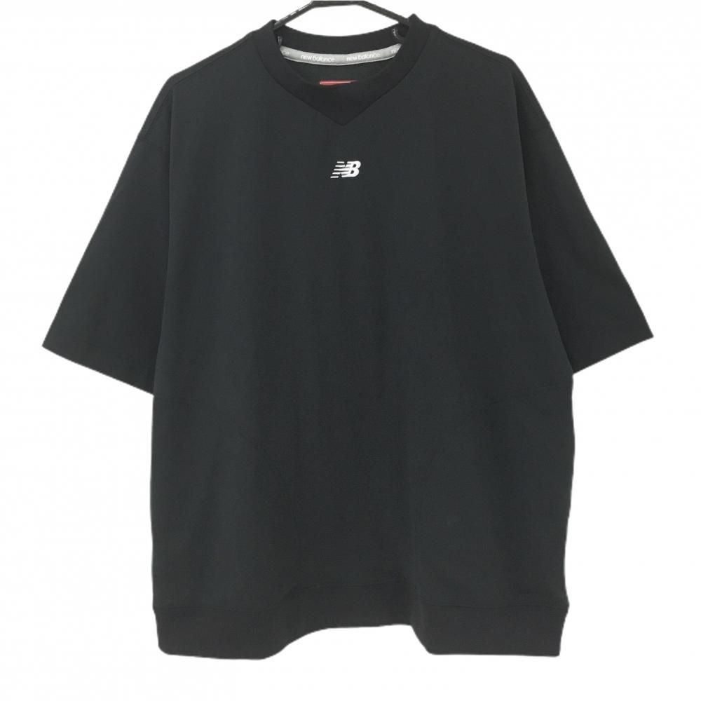 【超美品】ニューバランスゴルフ 半袖トレーナー 黒×白 ロゴプリント 薄手 メンズ 6(XL) ゴルフウェア New Balance