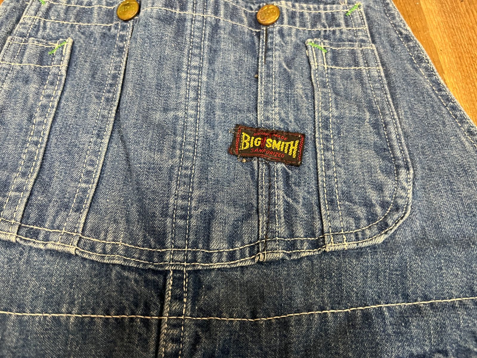 1960s BIG SMITH デニム オーバーオール UNION MADE 黒タグ 緑カンヌキ