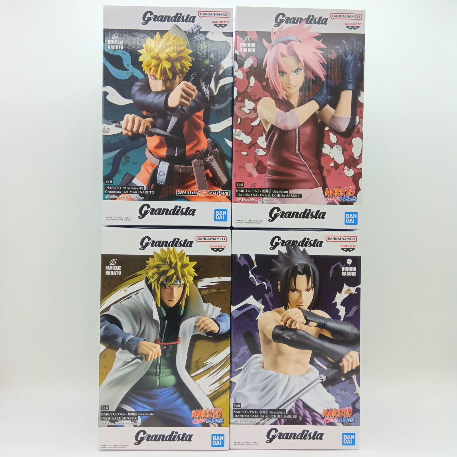 [Sin abrir] Figura de Naruto Shippuden Grandista Naruto Uzumaki Sakura Haruno Minato Namikaze Sasuke Uchiha Banpresto Bandai Venta al por mayor Juego de 4 piezas Cuarto Hokage D-10-3
