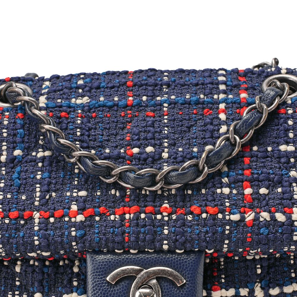 CHANEL シャネル キャビアスキン×ツイード ターンロック チェーン