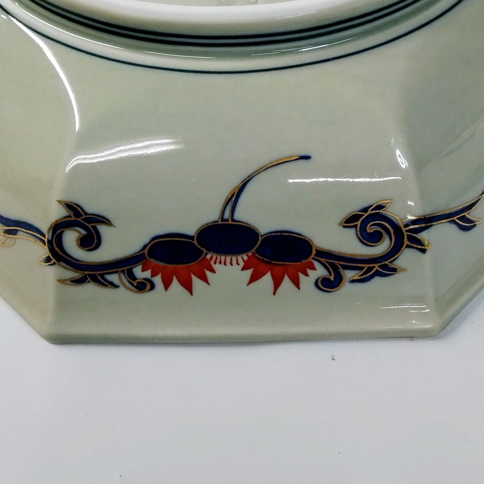 林九郎作 有田焼 八角鉢 金彩 色絵 盛鉢 大鉢 和食器 約25cm 《NO