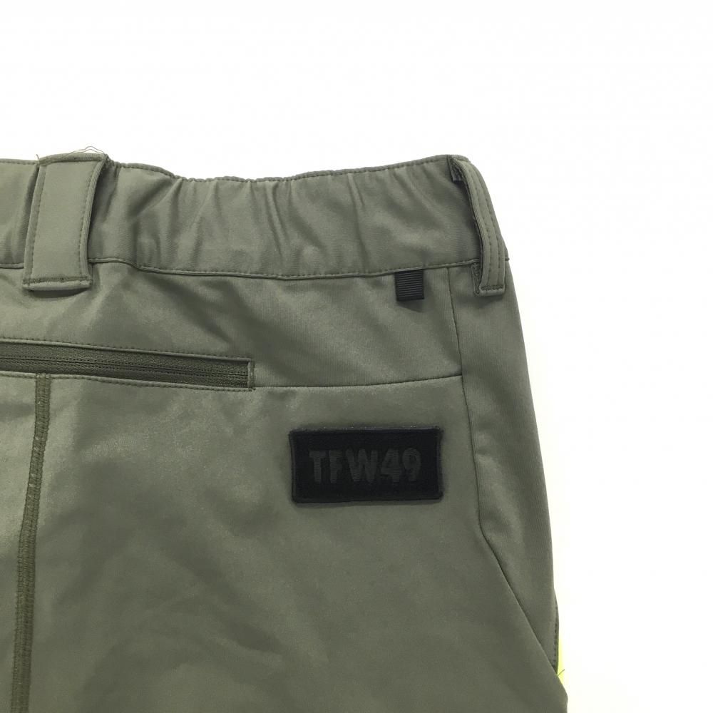 美品】TFW49 ストレッチパンツ カーキ×蛍光イエロー ウエストゴム