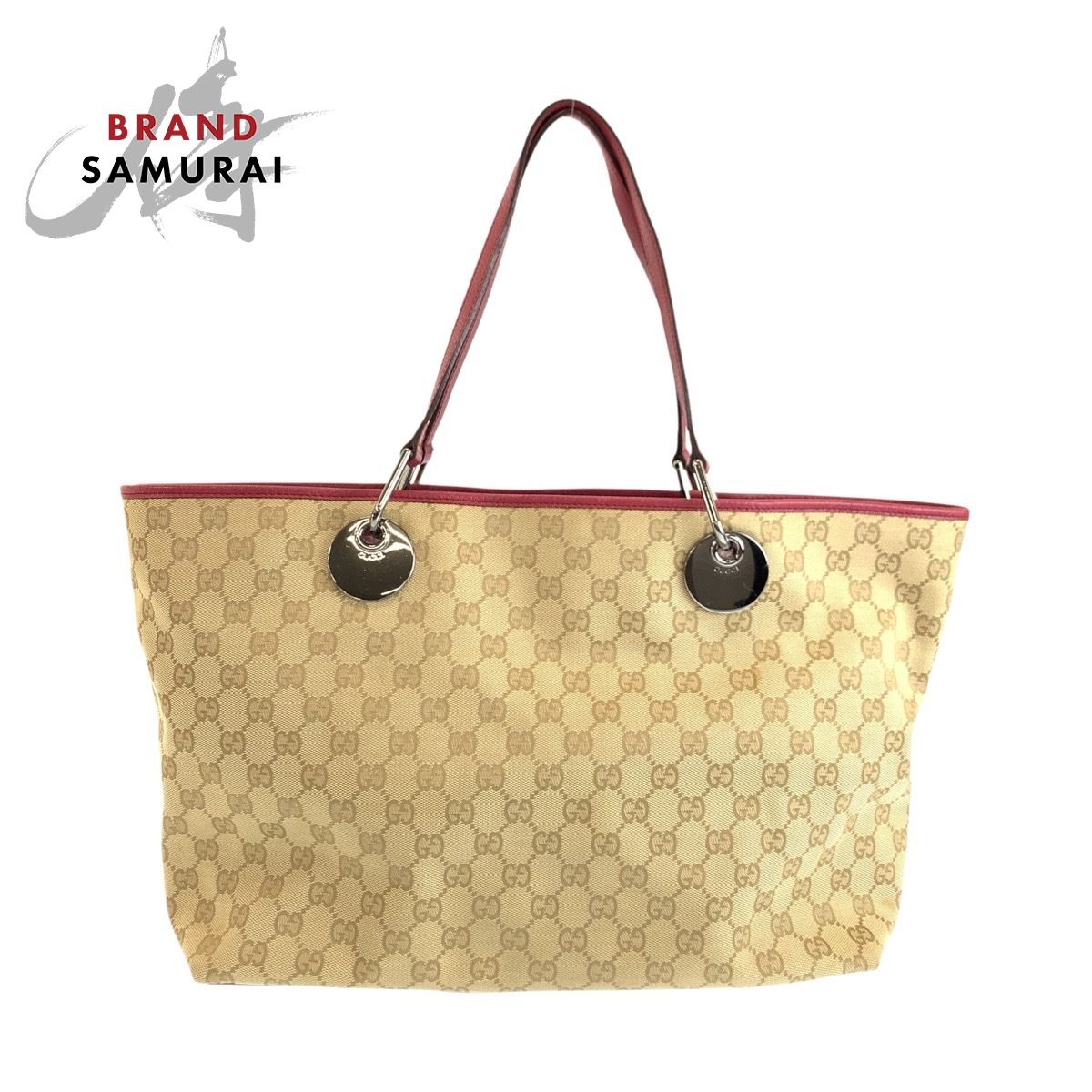 美品 GUCCI グッチ ベージュ ワインレッド GGキャンバス/レザー 120838