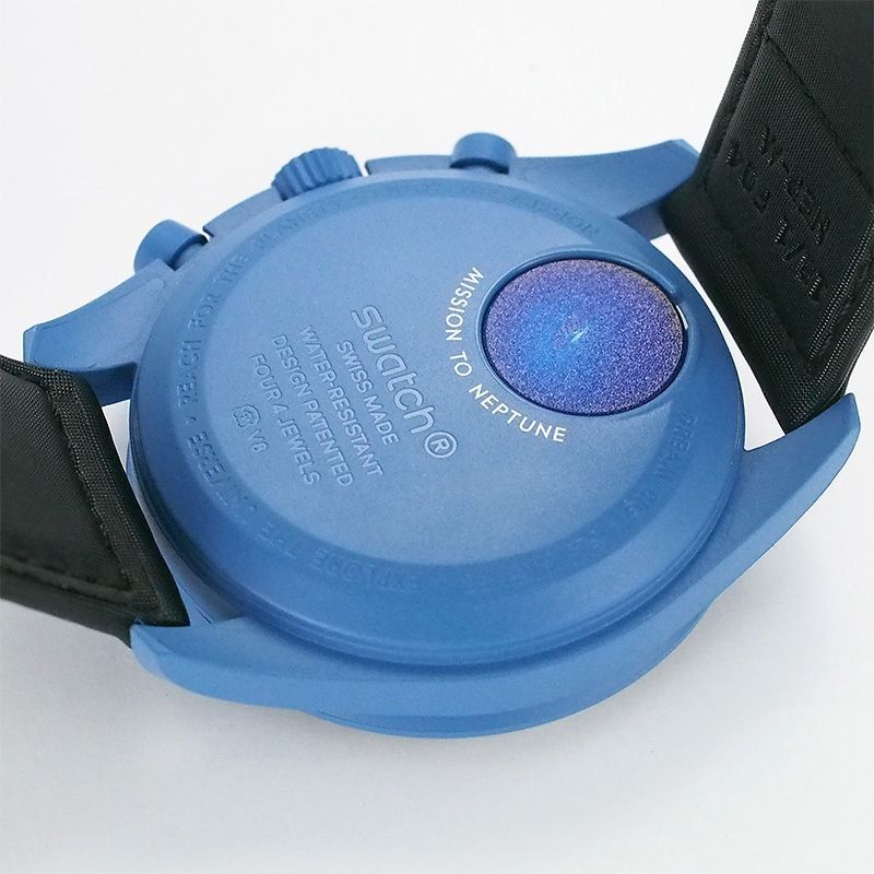 スウォッチ×オメガ Swatch×OMEGA 腕時計 スピードマスター ミッション トゥ ネプチューン S033N100 クロノグラフ タキメーター スモールセコンド 夜光針/インデックス ブルー文字盤 バイオセラミック ブラック ベルクロストラップ クオーツアナログ 【箱・保付き】 【中古】 スウォッチ×オメガ SWATCH×OMEGA スピードマスター ミッショントゥ