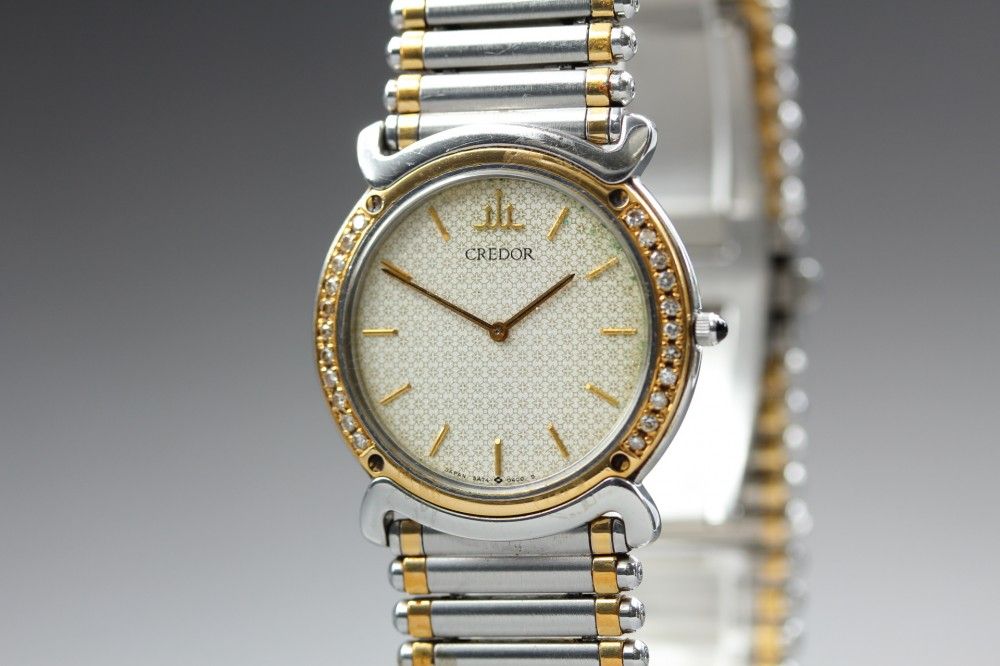 稼働 極美品 18K セイコー クレドール 5A74-0020 クォーツ 腕時計 稼働品】SEIKO クレドール 5A74-0190 ダイアモンド 18金無垢ベゼル