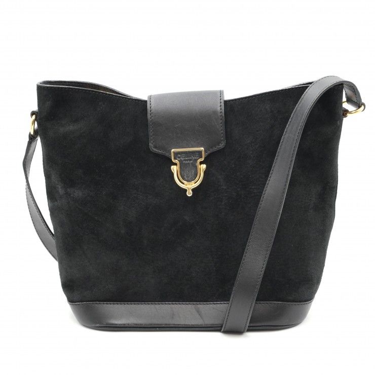 セリーヌ　スエード　ショルダーバッグ CELINE（セリーヌ）ヴィンテージ スエード ショルダーバッグ ブラック
