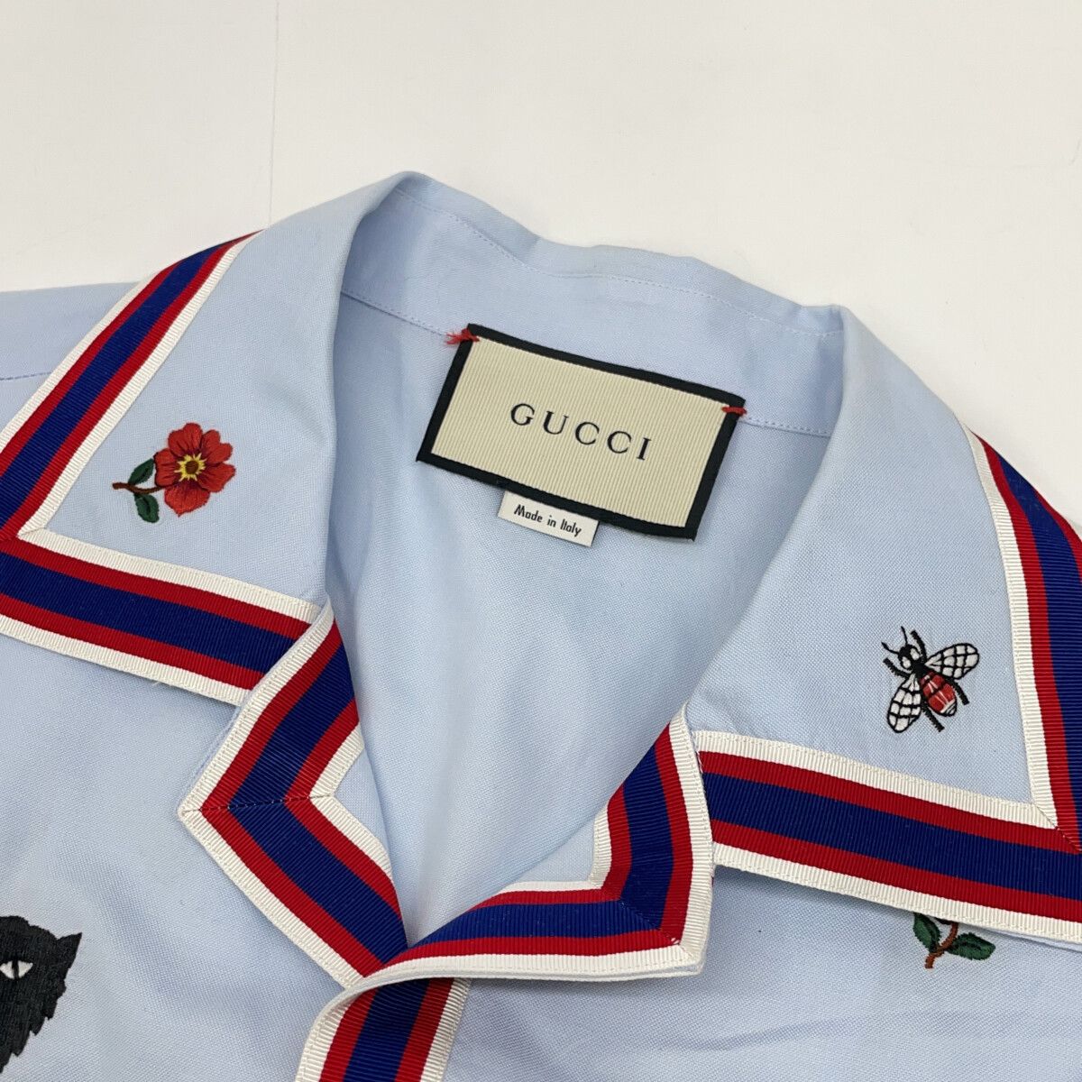 GUCCI グッチ 521782 18年 ライトブルー エンブロイダリー 総柄