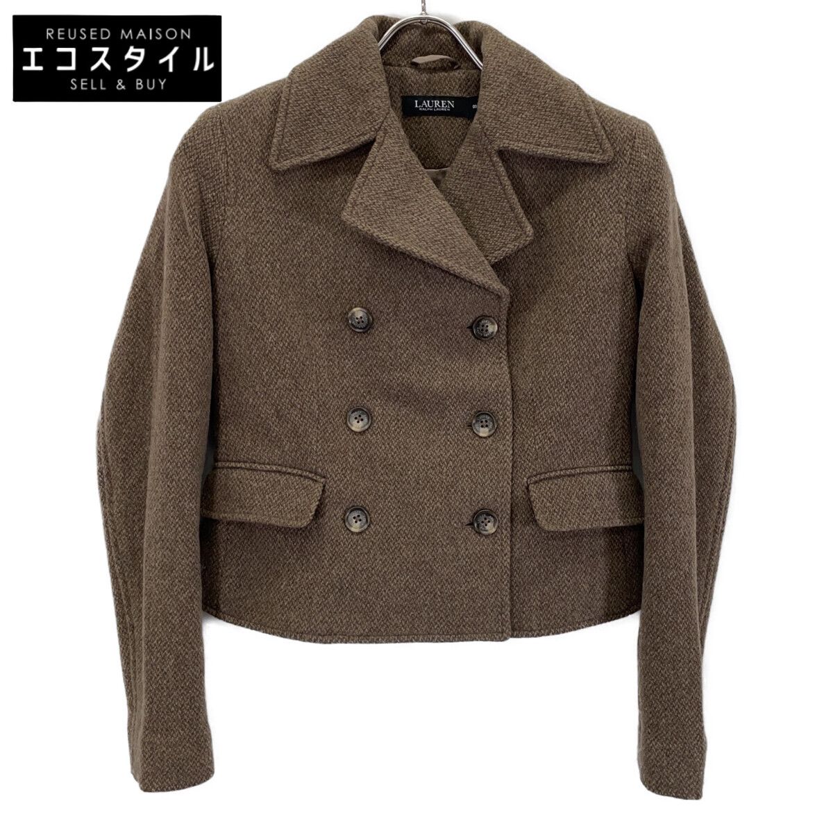 LAUREN RALPH LAUREN ヘリンボーン柄 ダブルブレスト コート LAUREN RALPH LAUREN ローレン ラルフローレン ブラウン ダブルブレス