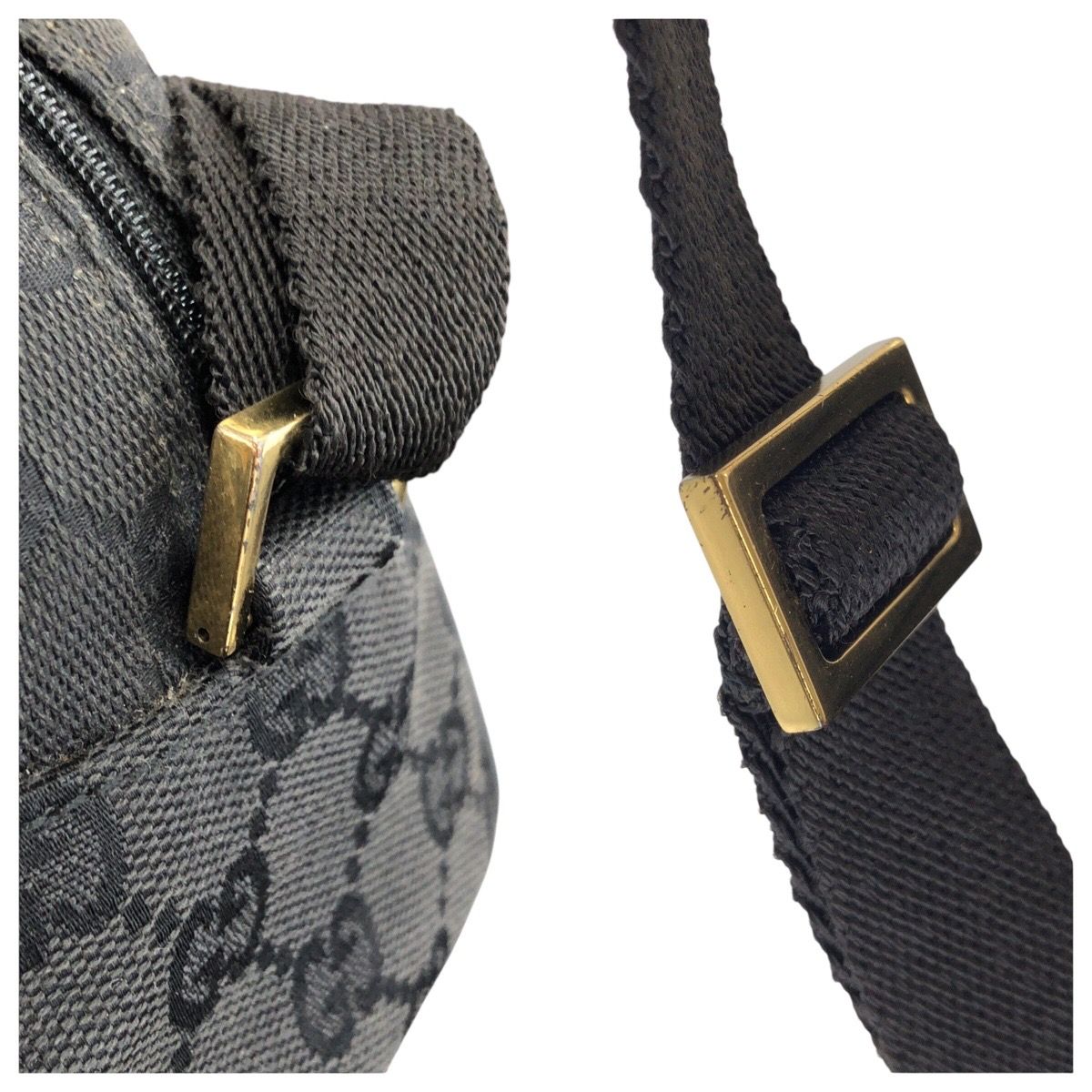 GUCCI グッチ ハーフムーン ブラック 黒 ゴールド金具 GGキャンバス