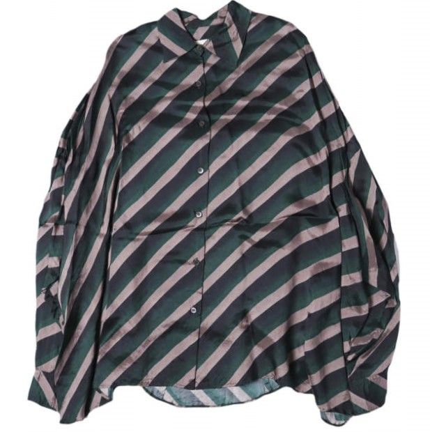 新品 DRIES VAN NOTEN ドリスヴァンノッテン 25AW CASIA 2256 W.W.SHIRT レジメンタルストライプ レーヨンオーバーサイズシャツ 252-010700-2256-605 XS BOTTLE 定価132,000円 長袖