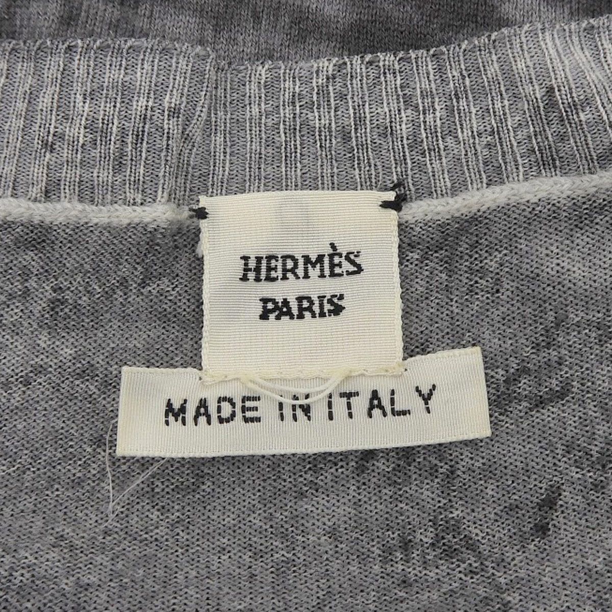 エルメス HERMES ニット 長袖 Vネック 総柄 トップス ウール グレー系