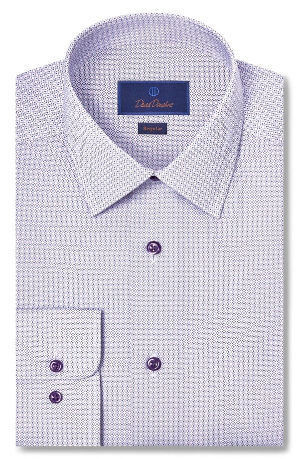 デイビッドドナヒュー メンズ トップス シャツ レギュラーフィット コットン Davidonahue Regular Fit Geometricotton Dresshirt WhiteLilac ホ
