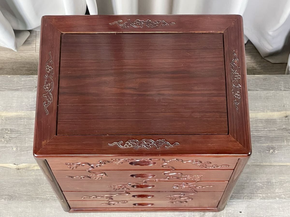 4076 唐木家具 紫檀材 無垢 チェスト 小箪笥 / 電話台 FAX台 / 神奈川