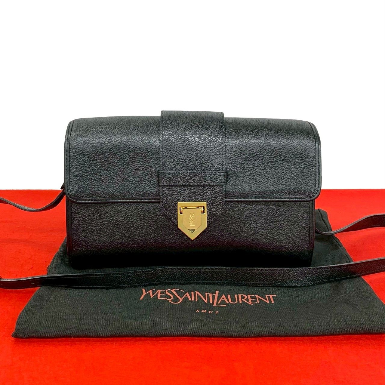 極 美品 袋付き YVES SAINT LAURENT イヴ・サンローラン YSL ロゴ 金具