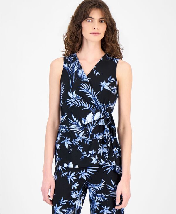 アンクライン レディース トップス シャツ プチ プリント ノースリーブ Anne Klein Womensleeveless Printed Wrap Top Regular Petite Anne