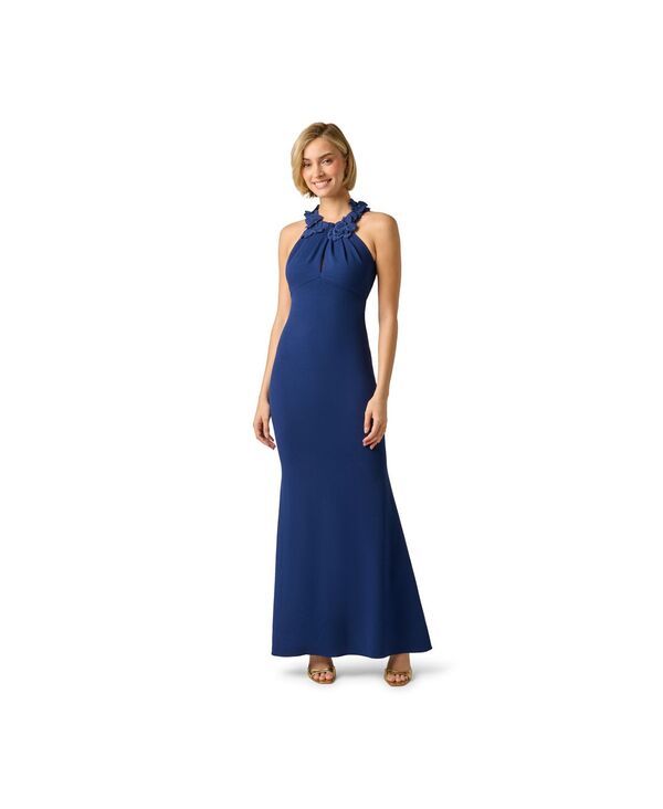 アドリアナ パペル レディース トップス ワンピース クレープ ホルター Adrianna Papell Womens Rosette Halter Crepe Gow navy Sateen ネイビ
