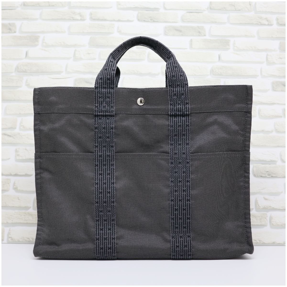 ✨HERMES✨エルメス✨エールラインMM✨グレー✨ナイロン✨トートバッグ✨ 極美品】HERMES エルメス エールライン MM グレー キャンバス/ナイロン