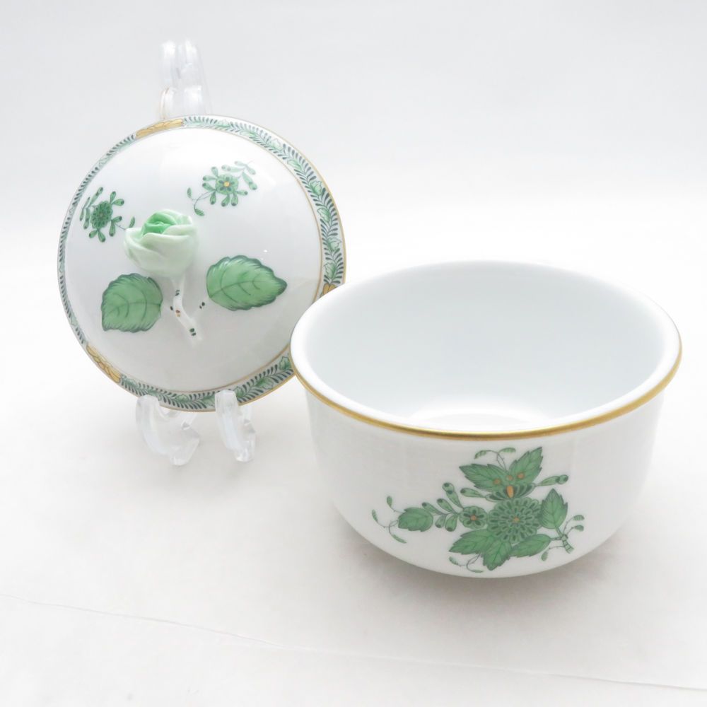 美品 Herend ヘレンド アポニーグリーン AV 663/649 シュガーボウル