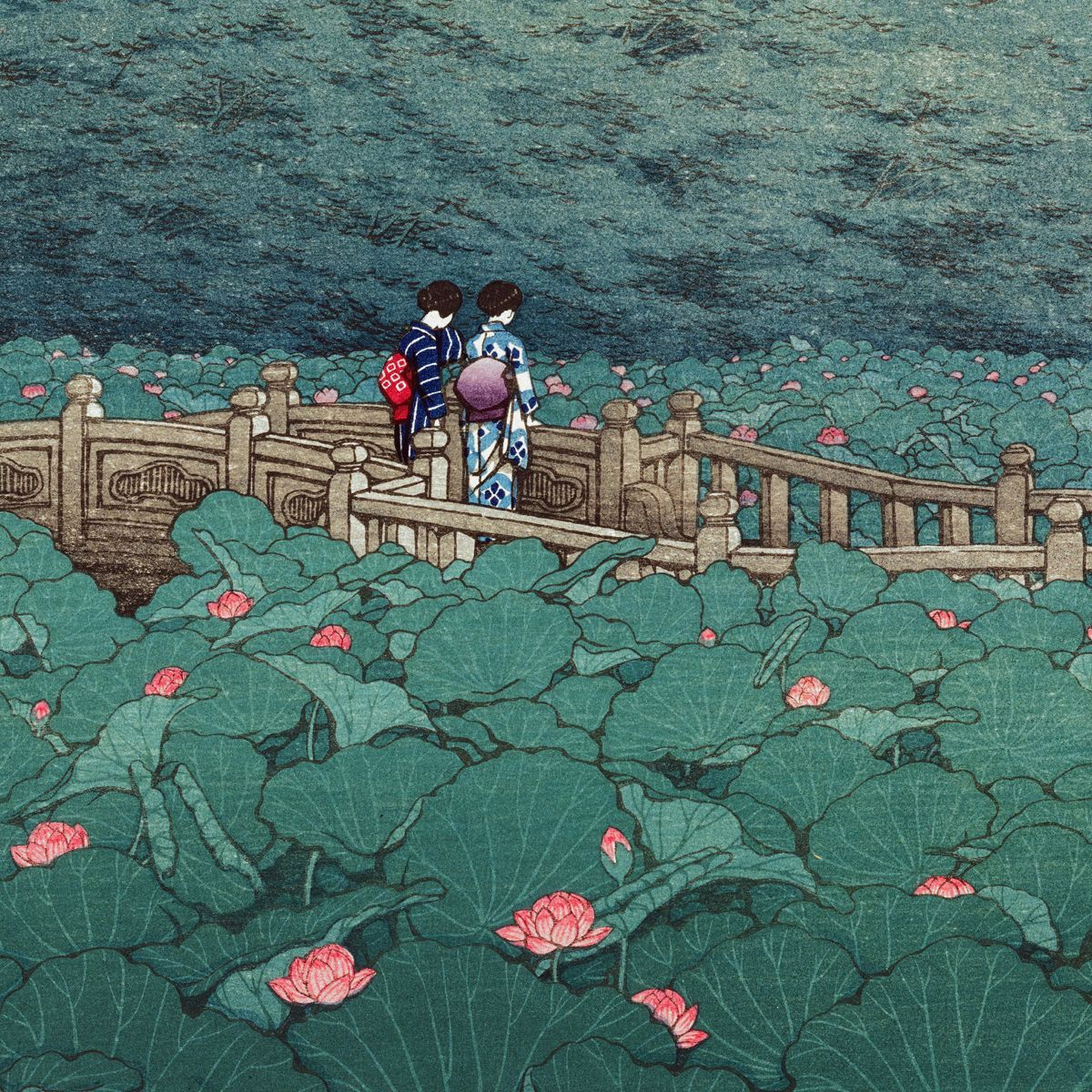 A3 ポスター】 川瀬 巴水 芝弁天池 新版画 浮世絵 風景画 蓮 ハス 蓮の
