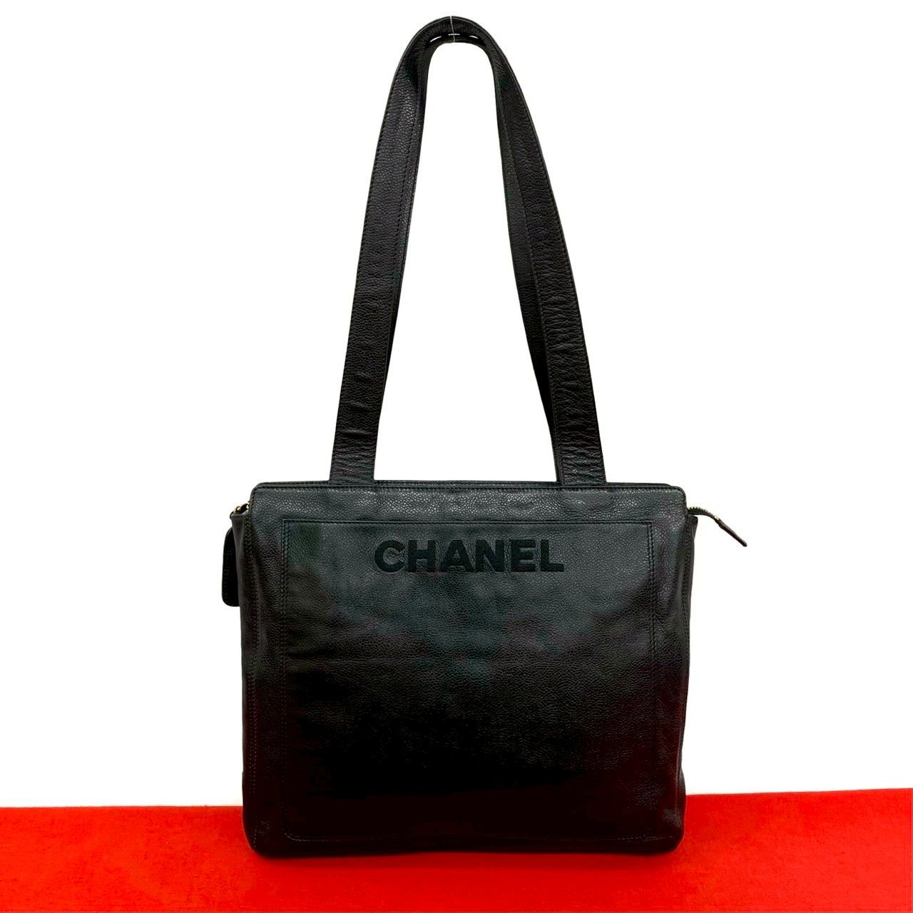 極 美品 シール有 5番台 CHANEL シャネル ロゴ キャビアスキン レザー