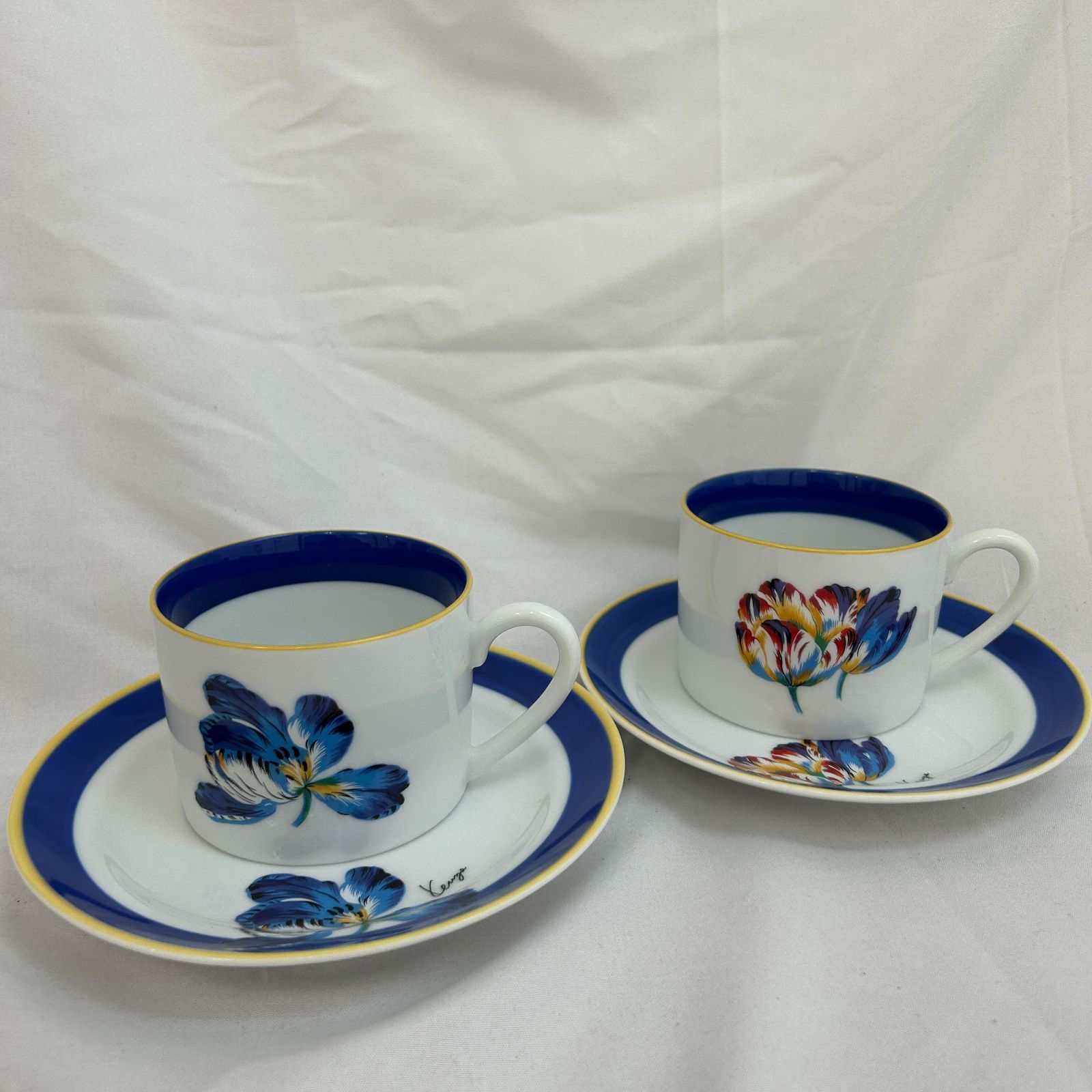 R【中古品】KENZO ケンゾー カップ&ソーサー 2客セット ペアカップ 花