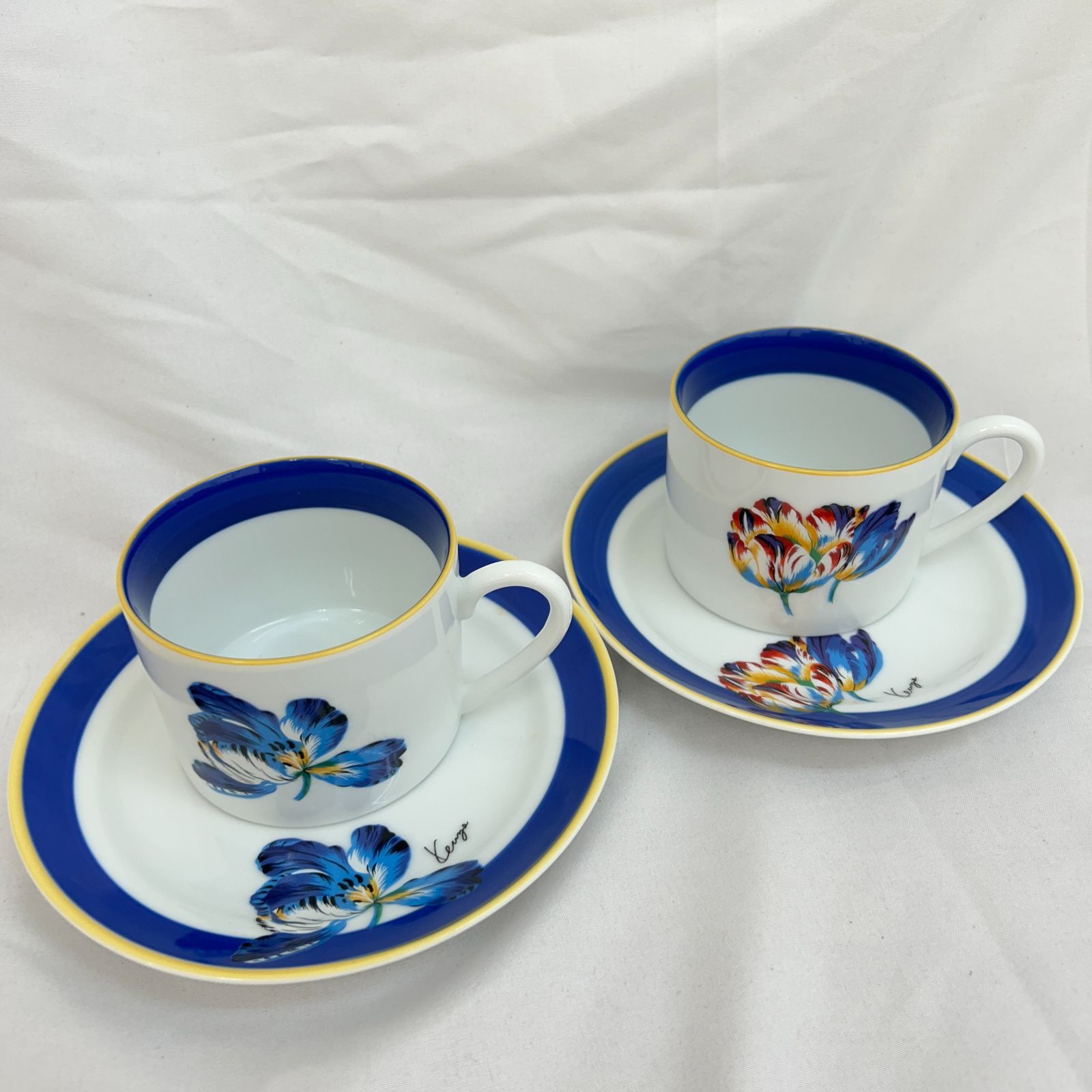 R【中古品】KENZO ケンゾー カップ&ソーサー 2客セット ペアカップ 花