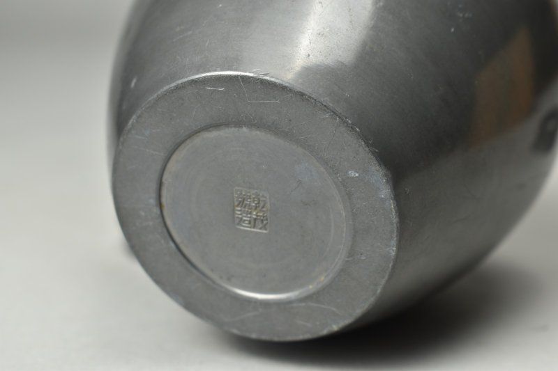 蔵A6421a】煎茶道具 古錫 茶壷 乾茂號造 唐物 高14㎝×幅11㎝ 754g 箱付