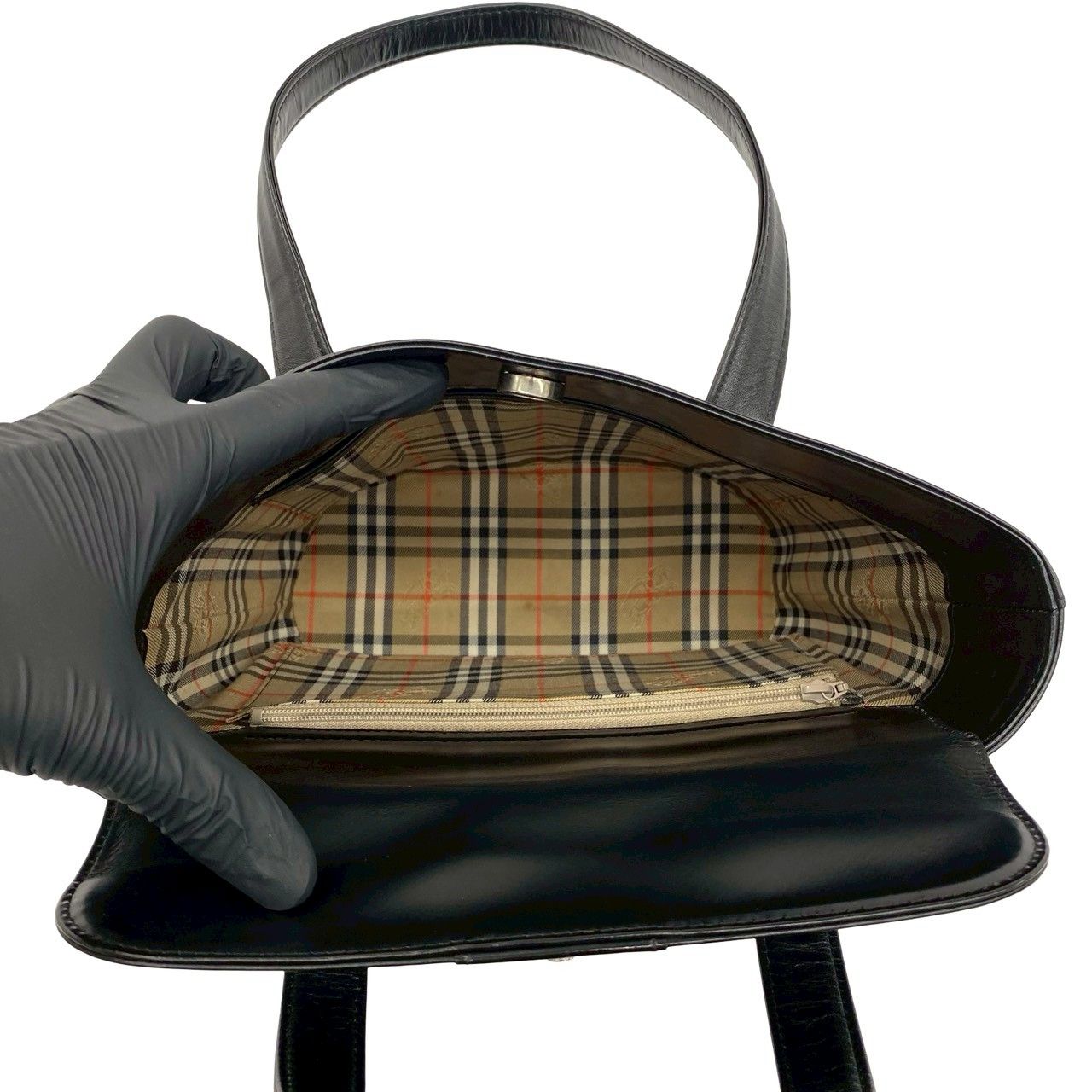 極 美品 BURBERRY バーバリー ノバチェック 柄 ロゴ 刻印 カーフ