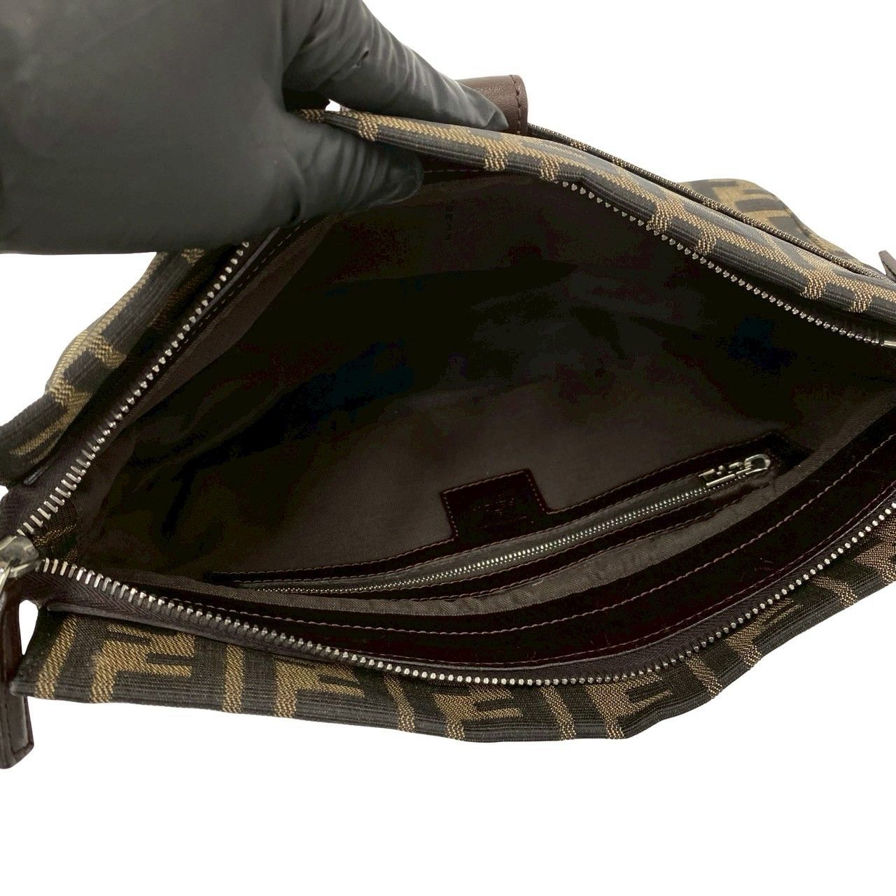 極 美品 FENDI フェンディ FF ロゴ 金具 ズッカ キャンバス レザー 本