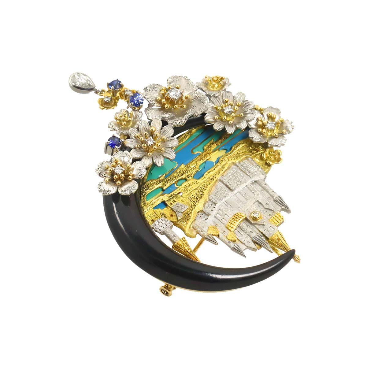 キーコです　石川暢子 ブローチ/ネックレス　18K ダイヤモンド　オニキス 石川暢子 Ishikawa Nobuko as Time モンサンミッシェル ダイヤ