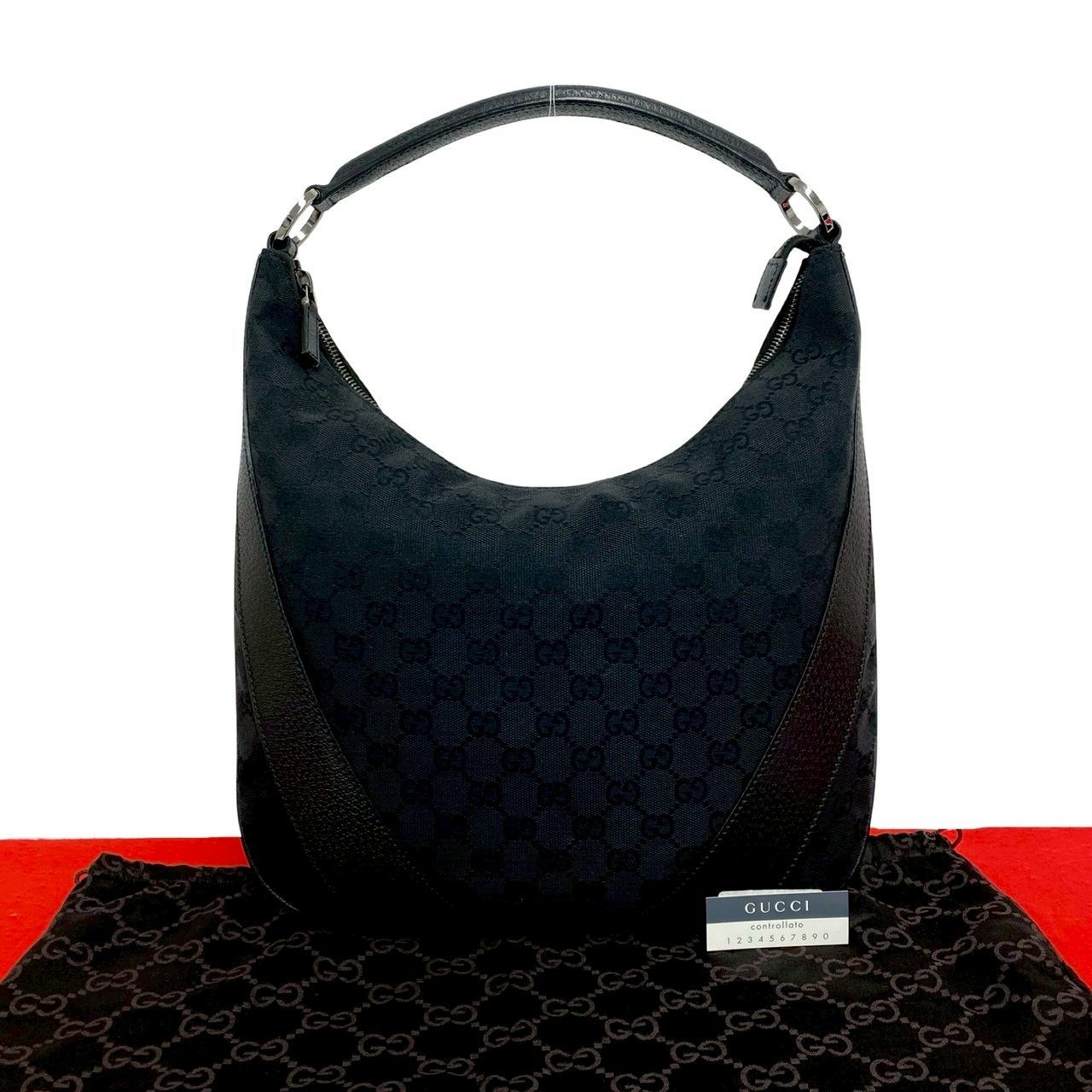 ほぼ未使用 袋付き GUCCI グッチ GG 総柄 キャンバス レザー 本革 セミ