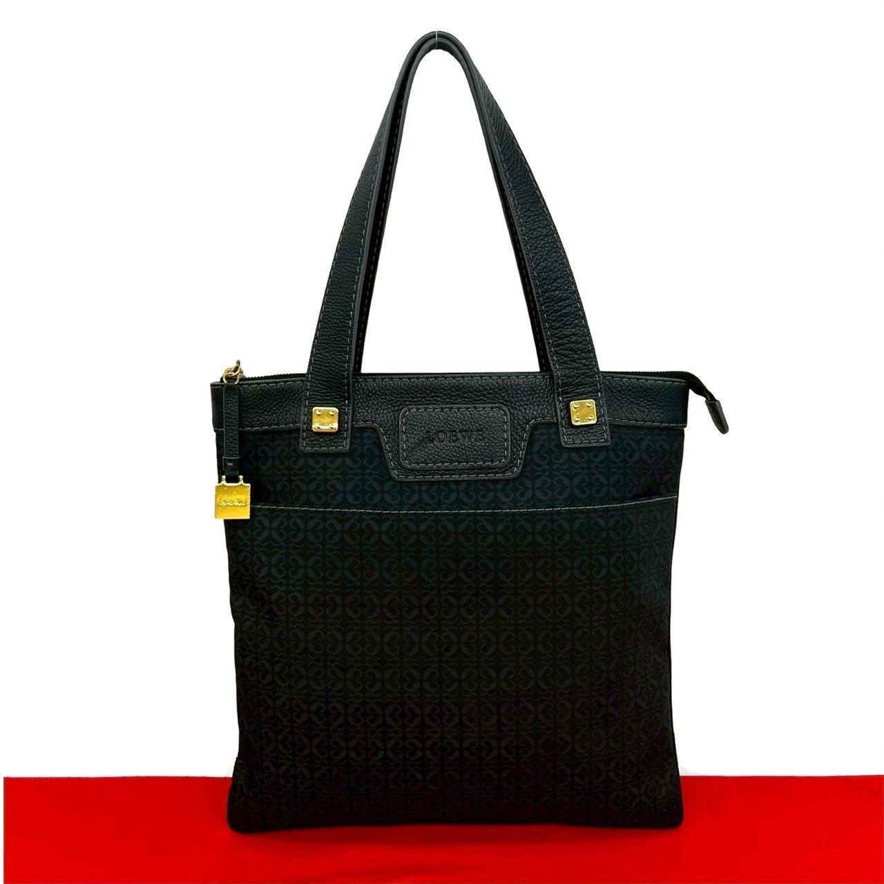 極 美品 LOEWE ロエベ アナグラム 総柄 キャンバス レザー 本革 トート 