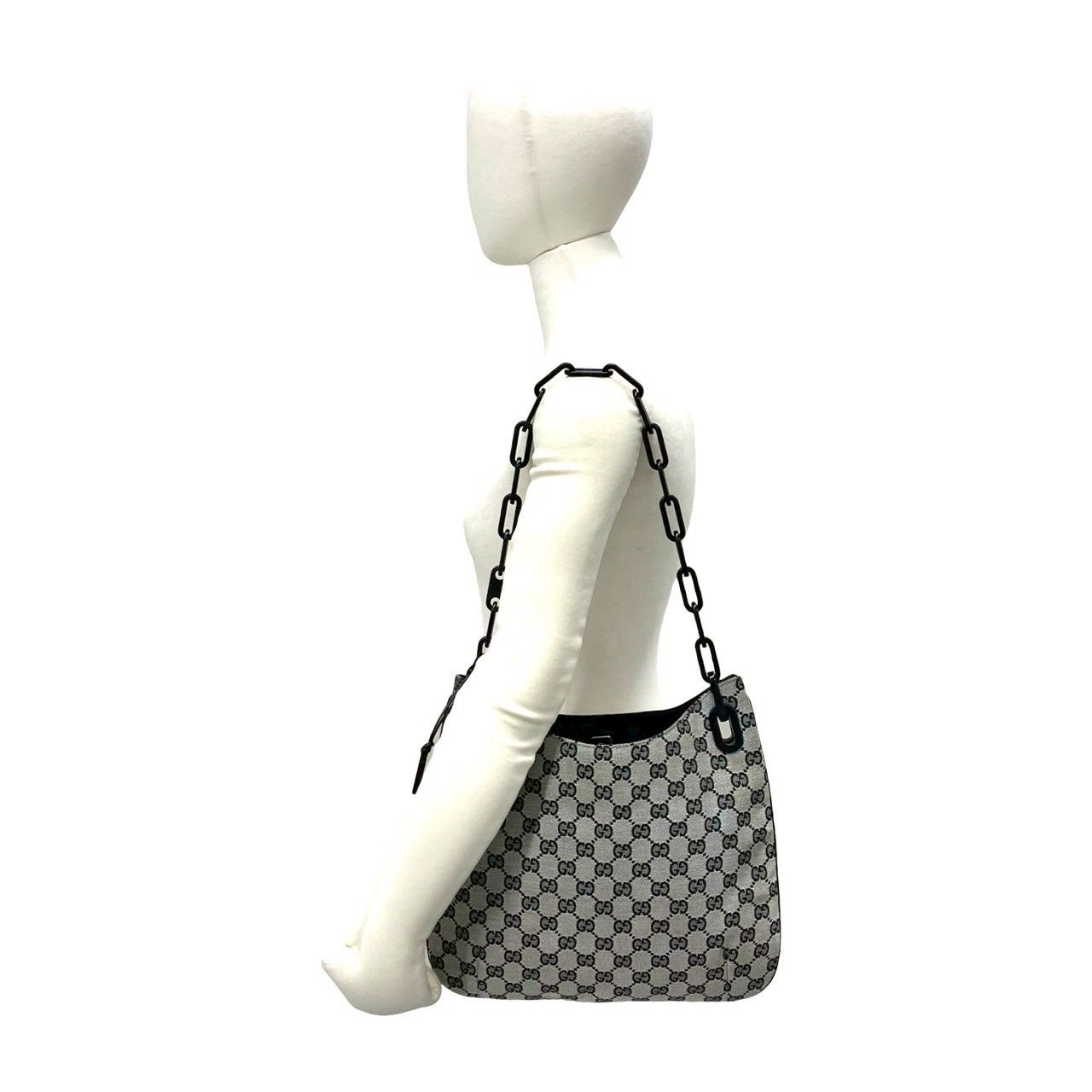 極 美品 GUCCI グッチ GG ロゴ 柄 キャンバス レザー プラスチック