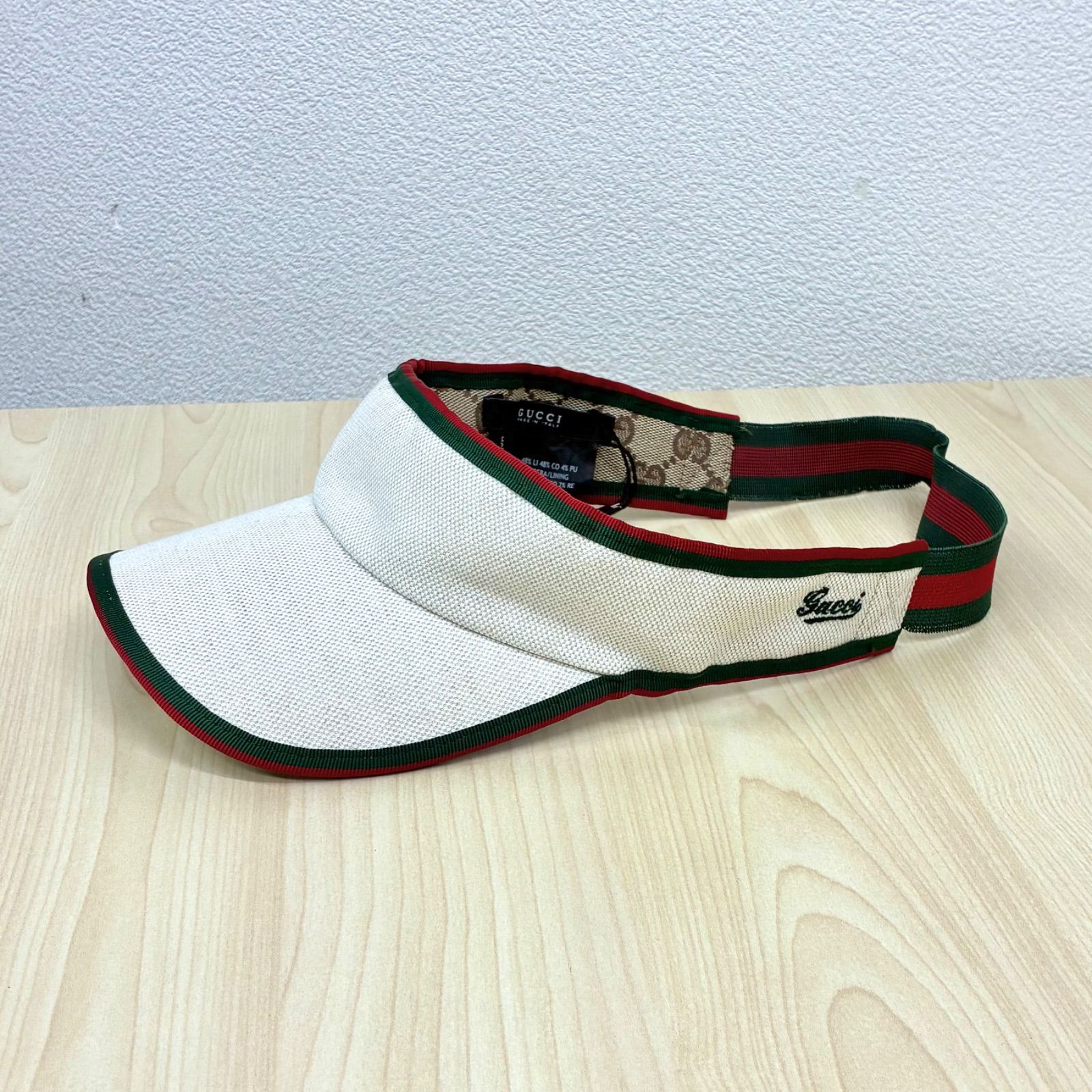 【グッチ GUCCI】未使用品！シェリーライン キャンバスサンバイザー ベージュ