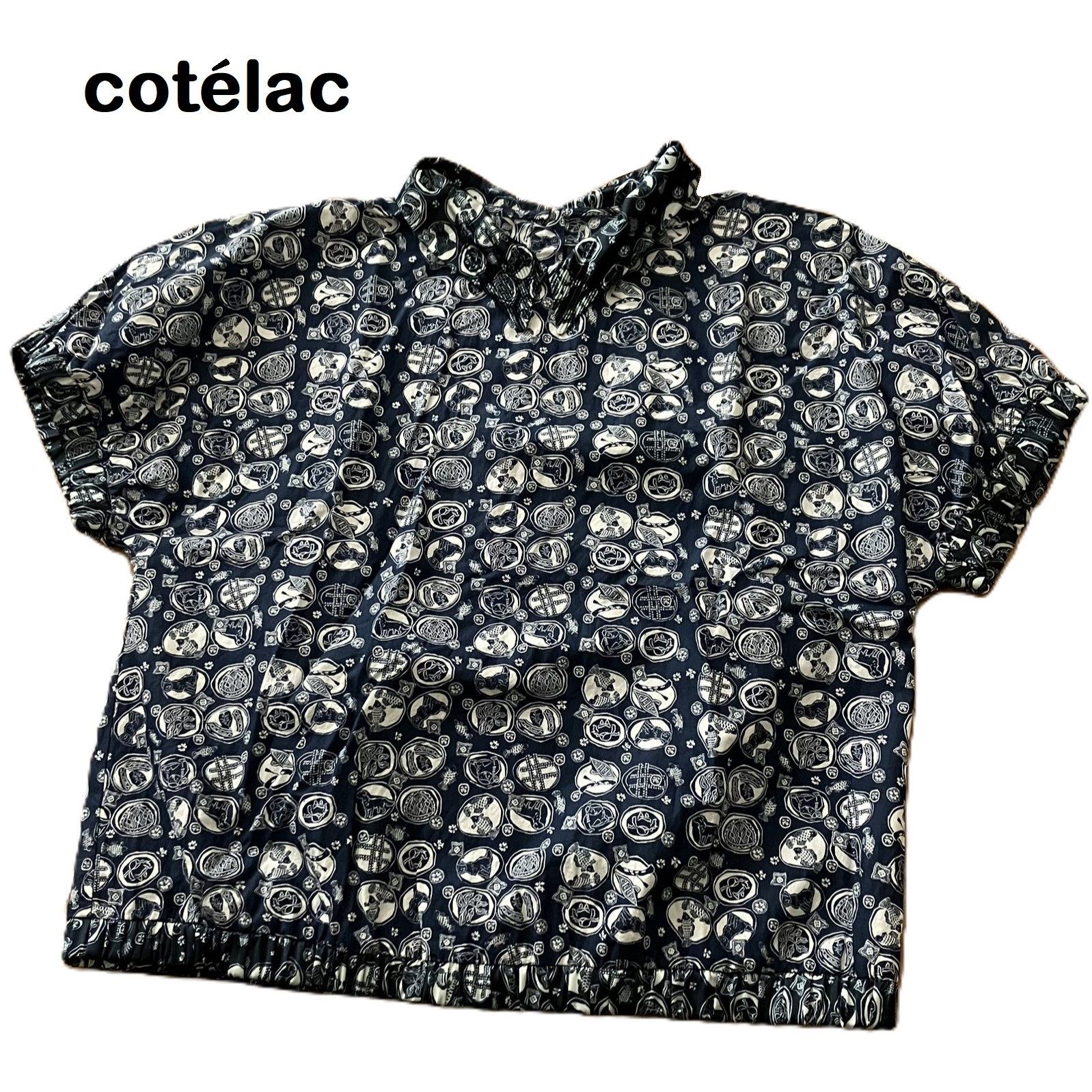 コテラック トップス ブラウス（柄）新品未着用 Cotelac/コテラック】半袖 ブラウス シルク混 和柄 デザインシャツ