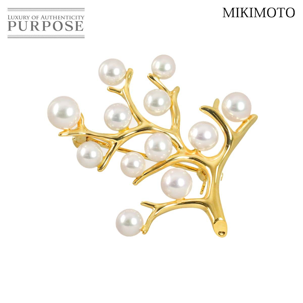ミキモト MIKIMOTO アコヤ真珠 5.1-3.9mm ブローチ K18 YG イエロー