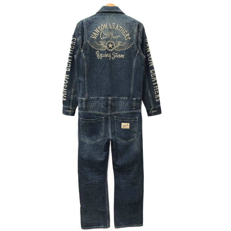 中古品】 VANSON バンソン NVAO-301 デニム刺繍オールインワン つなぎ