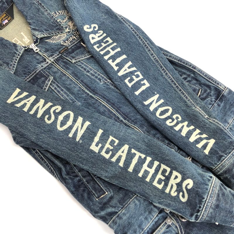 中古品】 VANSON バンソン NVAO-301 デニム刺繍オールインワン つなぎ