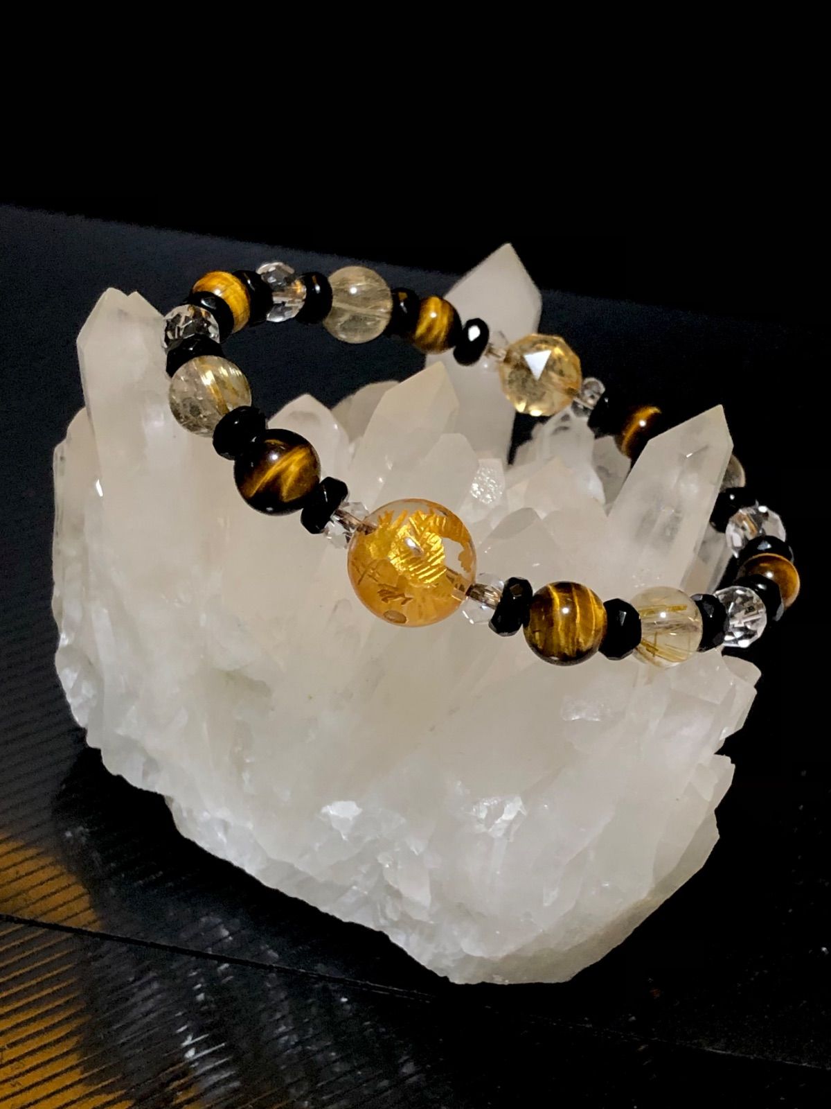 双龍 ダブル ドラゴン 金色彫り水晶 ルチルクォーツ 天然石