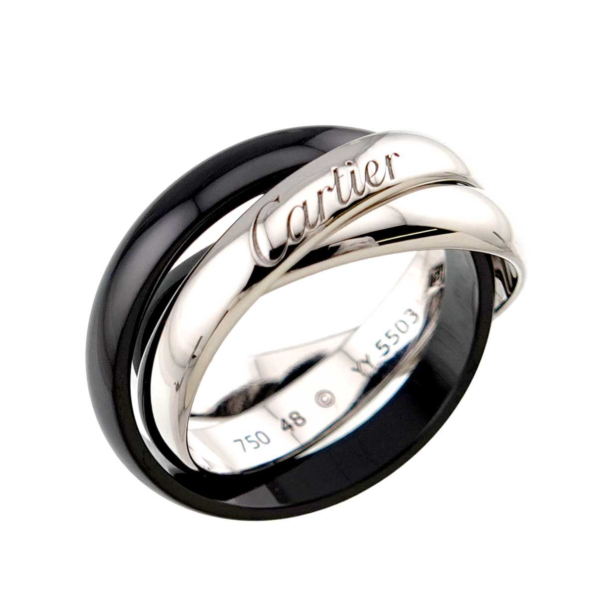 カルティエ Cartier トリニティ MM #48 リング セラミック K18 WG 3連